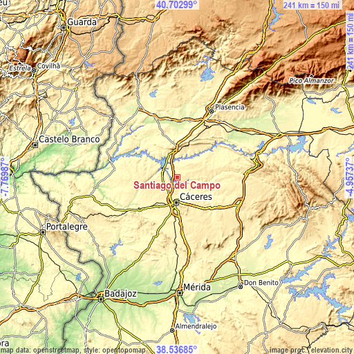 Topographic map of Santiago del Campo