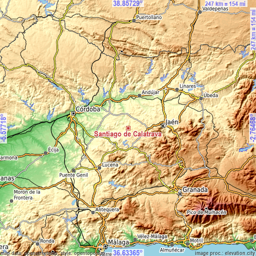 Topographic map of Santiago de Calatrava