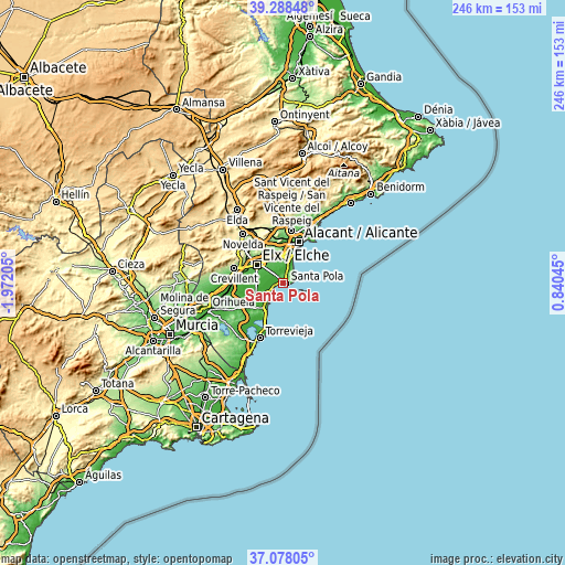 Topographic map of Santa Pola