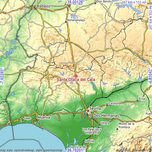 Topographic map of Santa Olalla del Cala