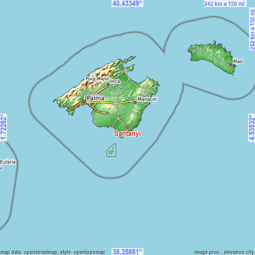 Topographic map of Santanyí