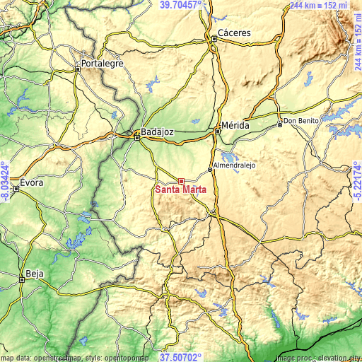 Topographic map of Santa Marta