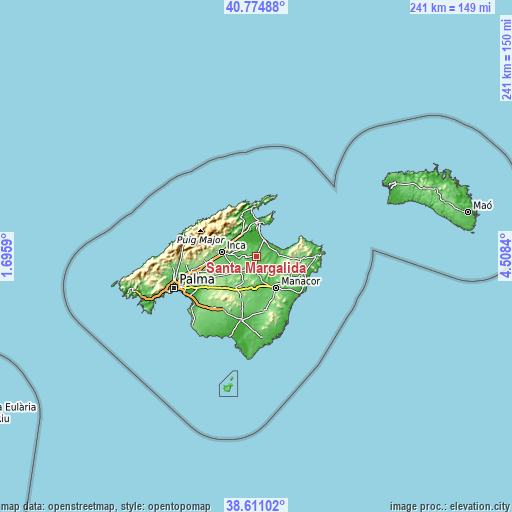 Topographic map of Santa Margalida