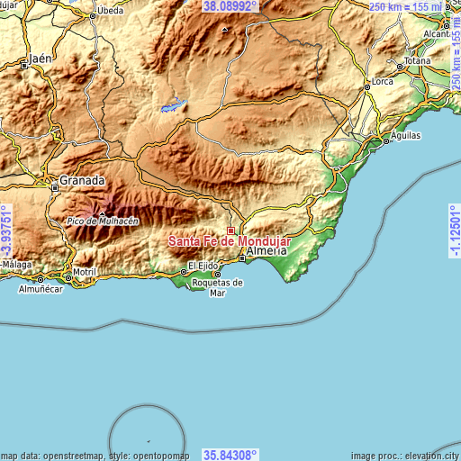 Topographic map of Santa Fe de Mondújar