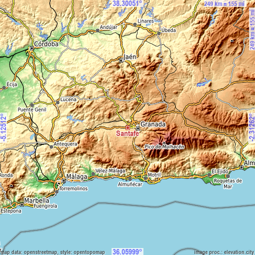 Topographic map of Santafé