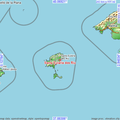 Topographic map of Santa Eulària des Riu