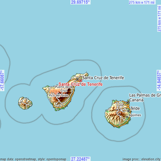 Topographic map of Santa Cruz de Tenerife
