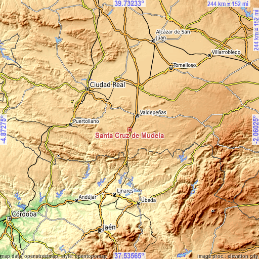 Topographic map of Santa Cruz de Mudela