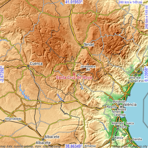 Topographic map of Santa Cruz de Moya