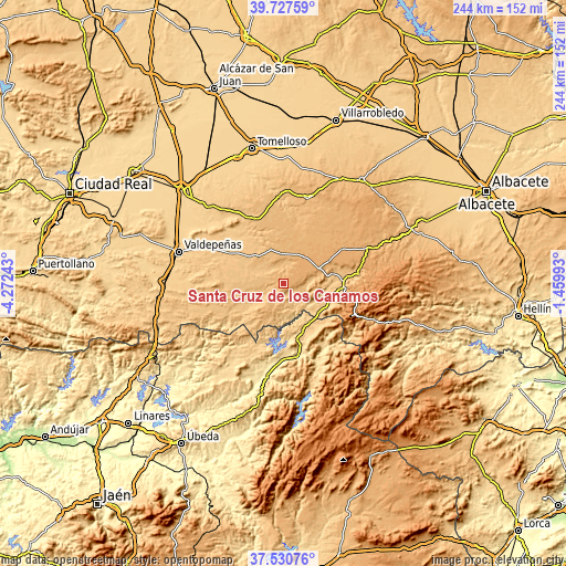 Topographic map of Santa Cruz de los Cáñamos