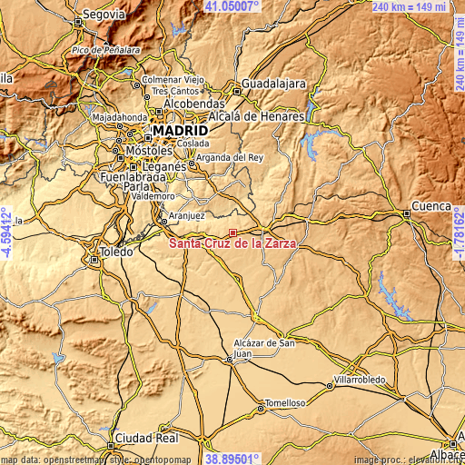 Topographic map of Santa Cruz de la Zarza