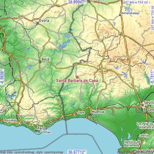 Topographic map of Santa Bárbara de Casa