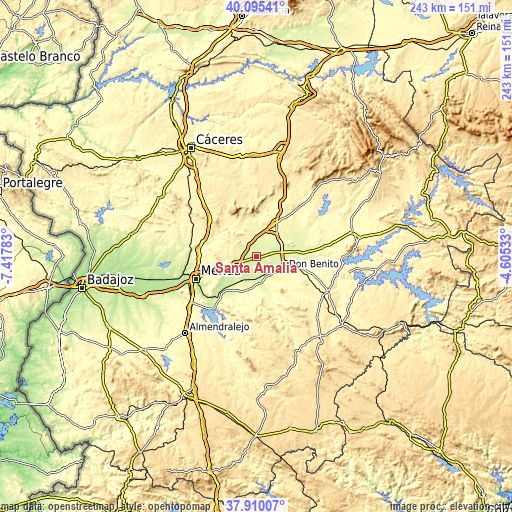 Topographic map of Santa Amalia