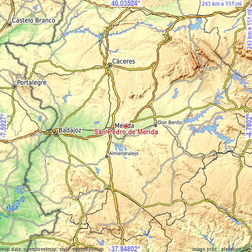 Topographic map of San Pedro de Mérida