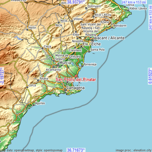 Topographic map of San Pedro del Pinatar