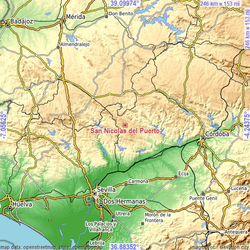 Topographic map of San Nicolás del Puerto