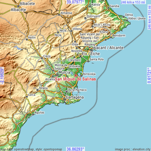 Topographic map of San Miguel de Salinas