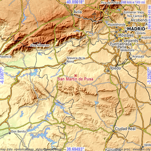 Topographic map of San Martín de Pusa