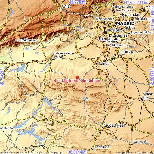 Topographic map of San Martín de Montalbán