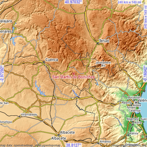 Topographic map of San Martín de Boniches