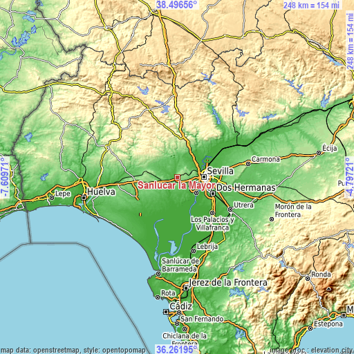 Topographic map of Sanlúcar la Mayor