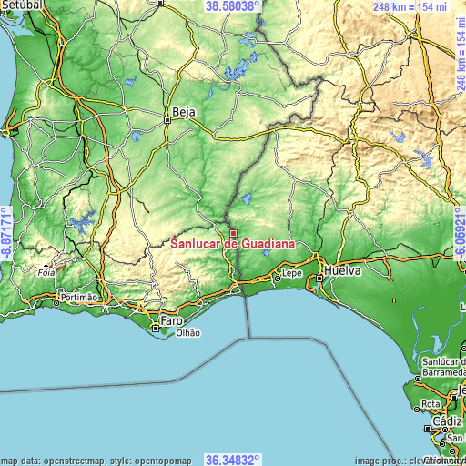 Topographic map of Sanlúcar de Guadiana