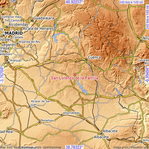 Topographic map of San Lorenzo de la Parrilla