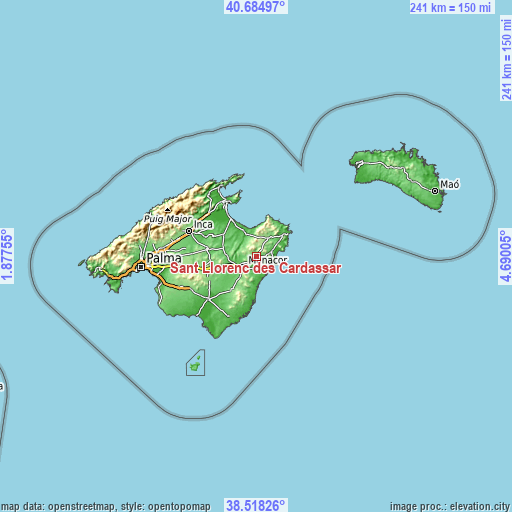 Topographic map of Sant Llorenç des Cardassar