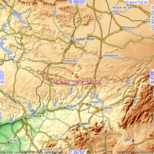 Topographic map of San Lorenzo de Calatrava