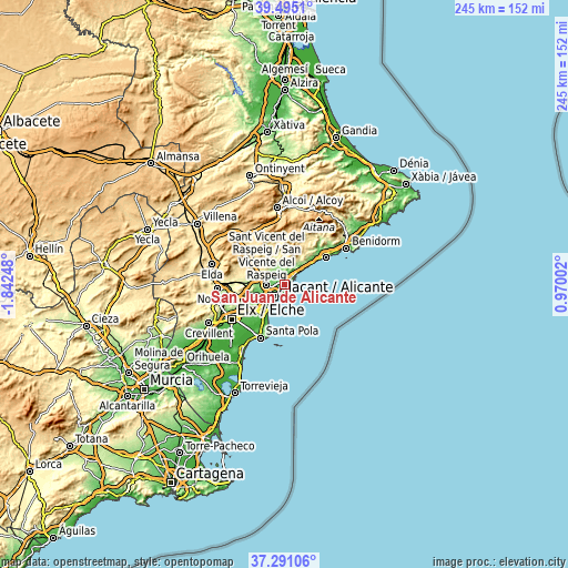 Topographic map of San Juan de Alicante