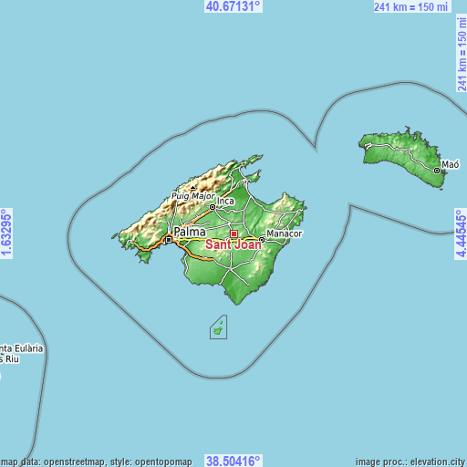 Topographic map of Sant Joan