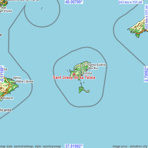 Topographic map of Sant Josep de sa Talaia