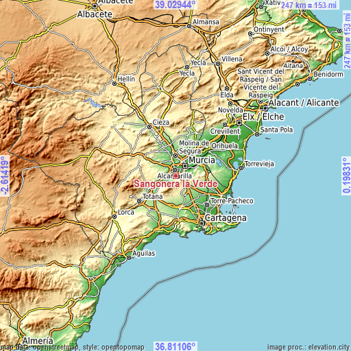 Topographic map of Sangonera la Verde