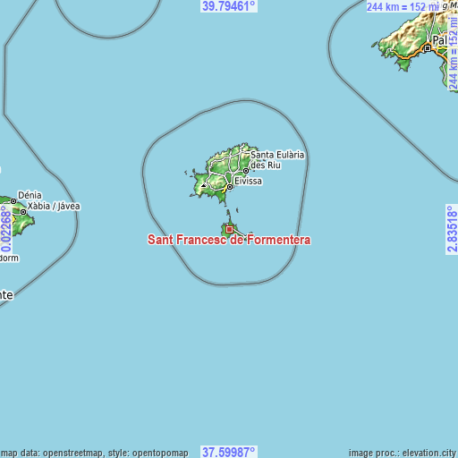 Topographic map of Sant Francesc de Formentera