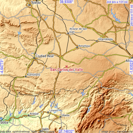 Topographic map of San Carlos del Valle