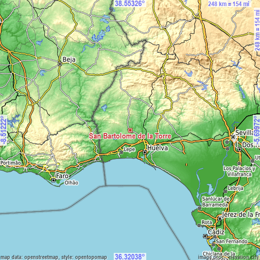 Topographic map of San Bartolomé de la Torre