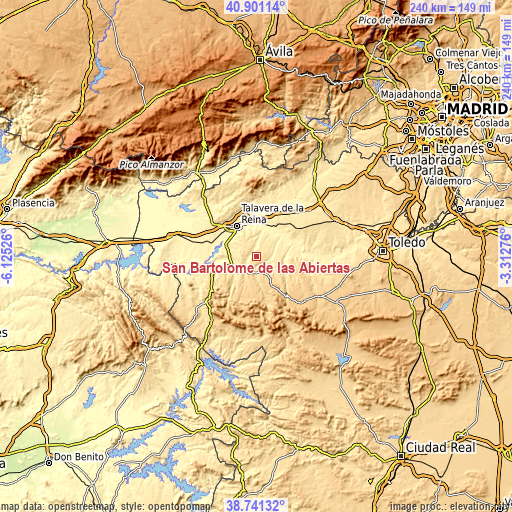 Topographic map of San Bartolomé de las Abiertas