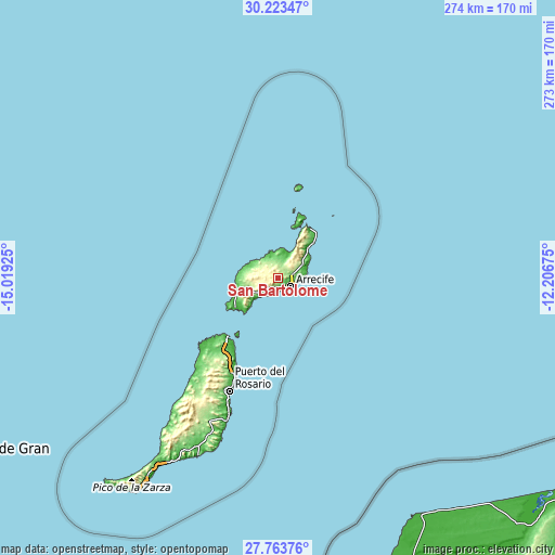 Topographic map of San Bartolomé