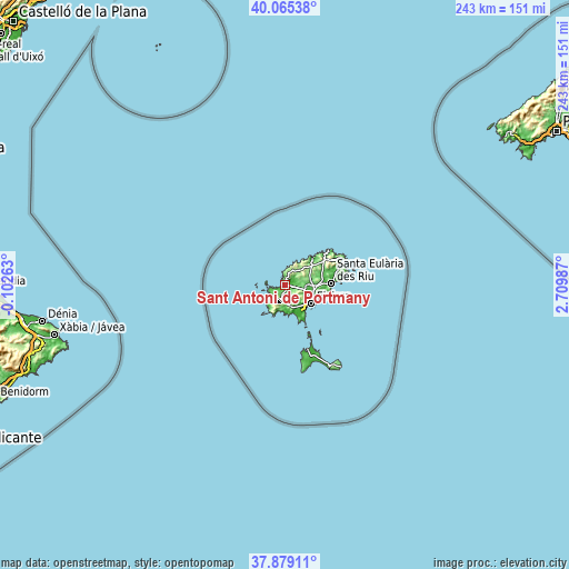 Topographic map of Sant Antoni de Portmany