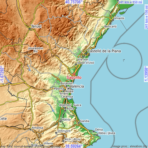 Topographic map of Sagunto