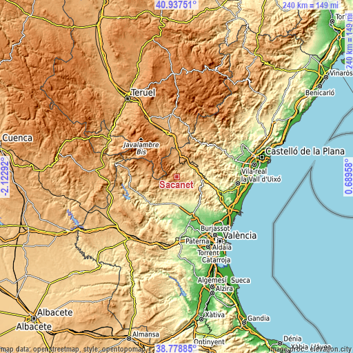 Topographic map of Sacañet