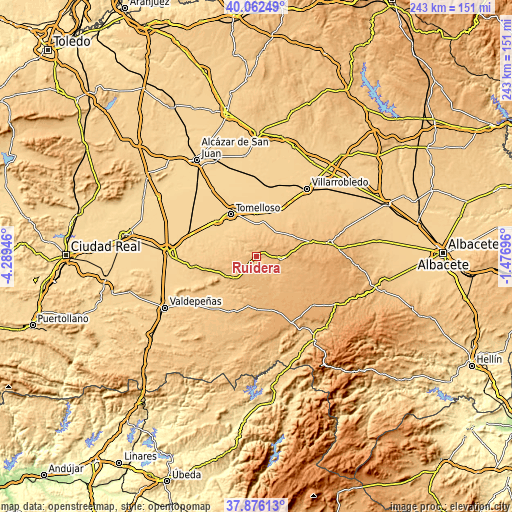 Topographic map of Ruidera