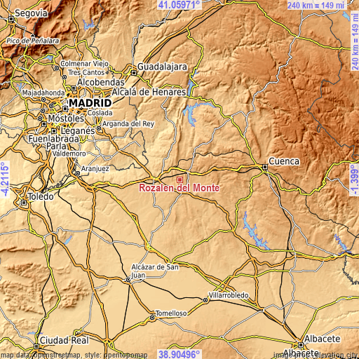 Topographic map of Rozalén del Monte