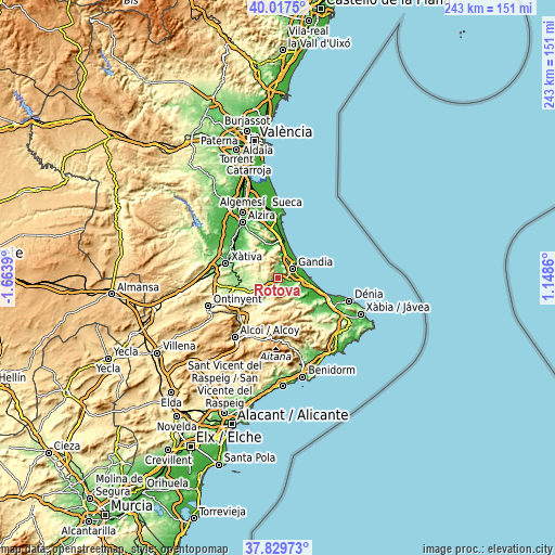 Topographic map of Rótova