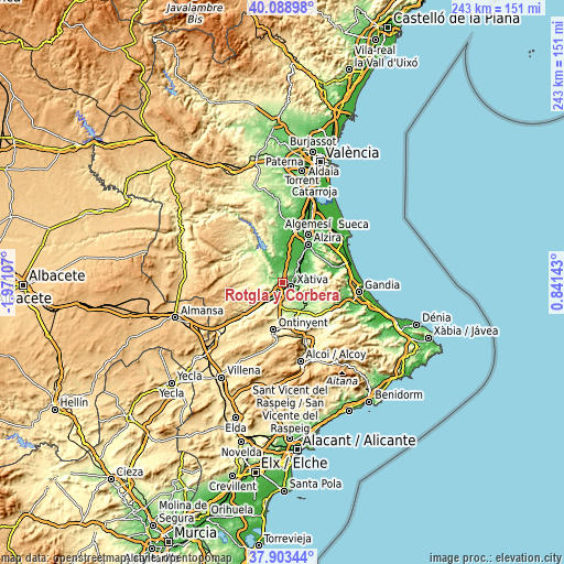 Topographic map of Rotglá y Corbera