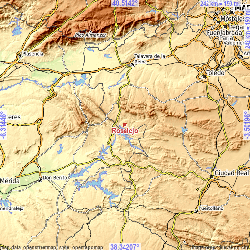 Topographic map of Rosalejo