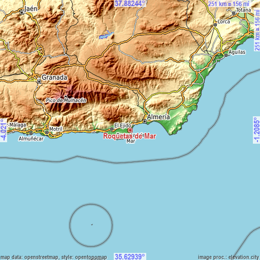 Topographic map of Roquetas de Mar