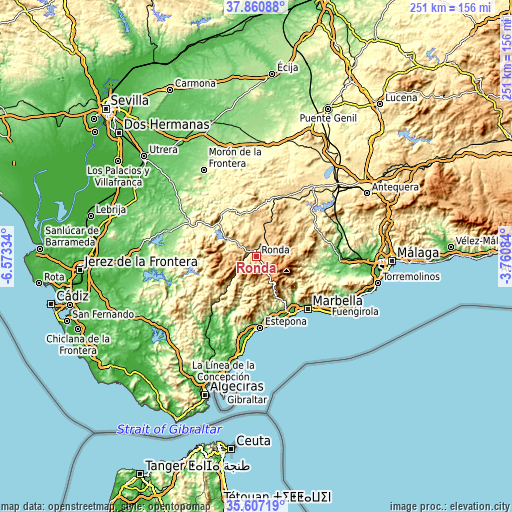 Topographic map of Ronda