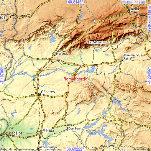 Topographic map of Romangordo