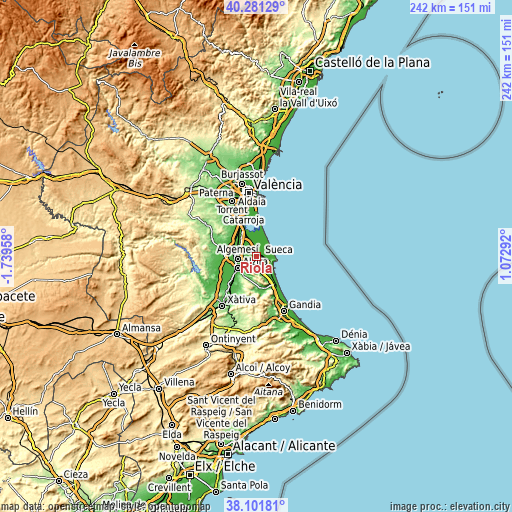 Topographic map of Riola